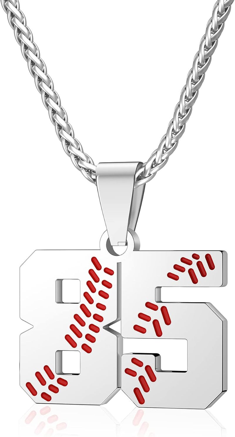 Wikavanli Personalized Baseball Jersey Number 00-99 Necklace - Stainless Steel Baseball Chain Pendant Necklace - Team Jewelry Gift for Boys, Girls, Men, Women - Image 1